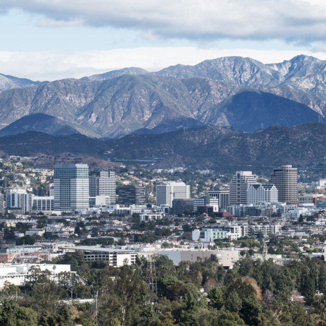 Downtown Glendale California and the San Gabriel Mountains near Los Angeles and Burbank California.